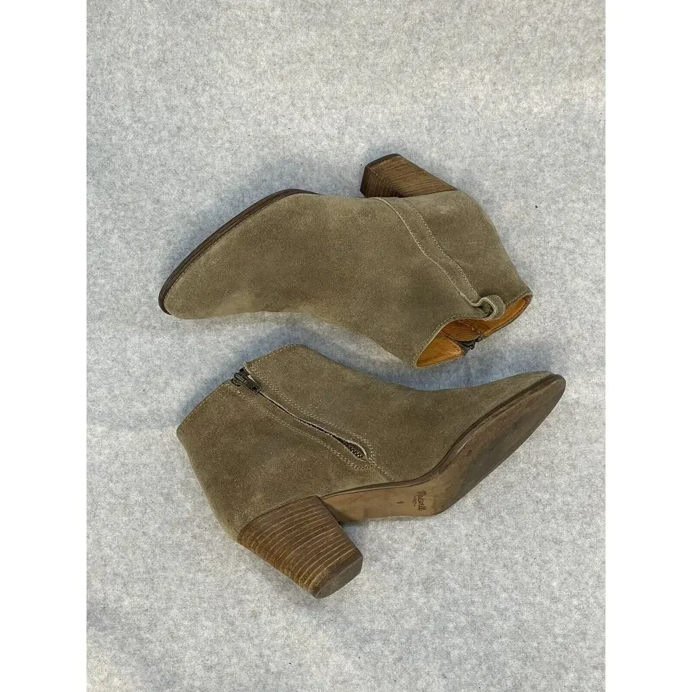 Madewell 1937 Billie Boot Ankle Zip Up Sz 9 Tan Suede Chunky Heel